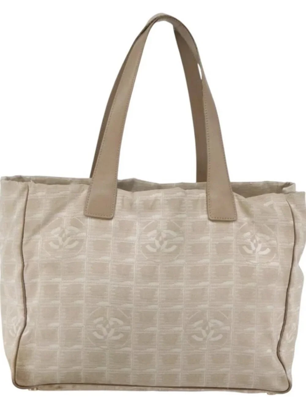 CHANEL New Travel Line Tote Bag Nylon Beige Gold CC Auth ti3423